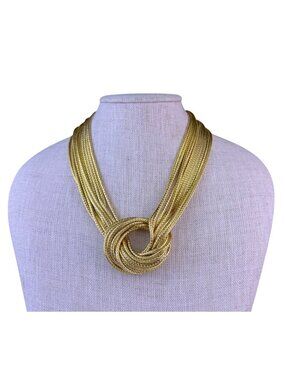 Vintage Gold Tone Multi-Strand Knotted Necklace Women Statement Jewelry